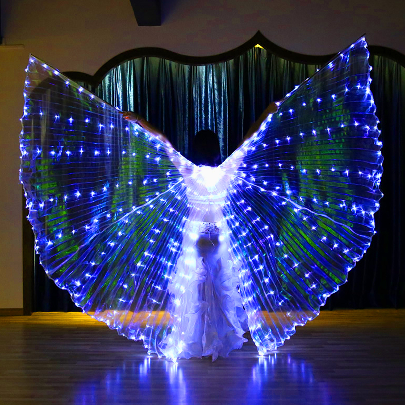 Tysrjsv Light Up Wings LED Belly Dance Wings Girl Light Up Angel Dance Wings with Sticks