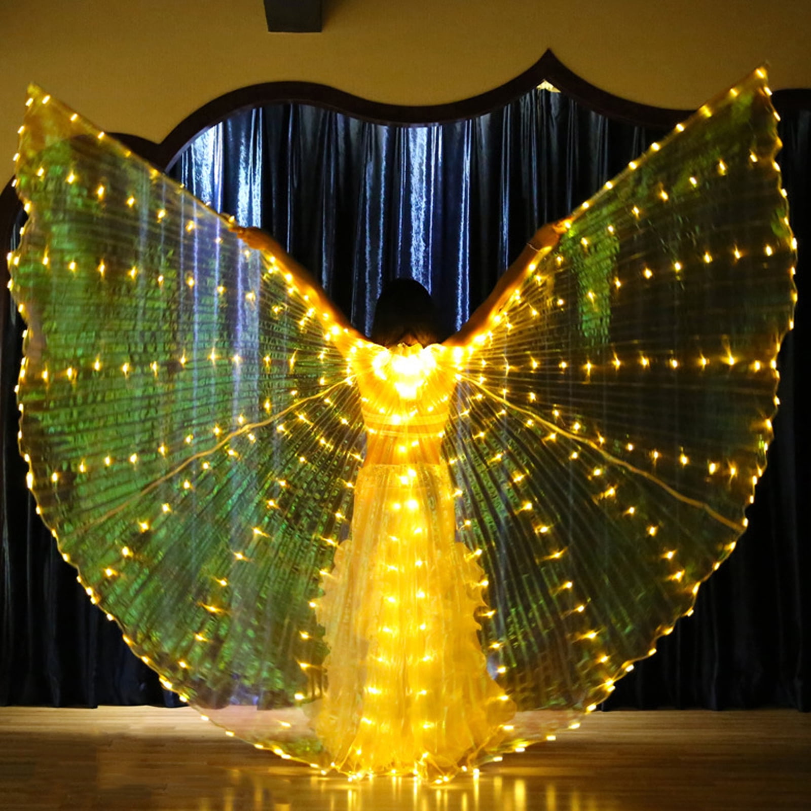 Tysrjsv Light Up Wings LED Belly Dance Wings Girl Light Up Angel Dance Wings with Sticks