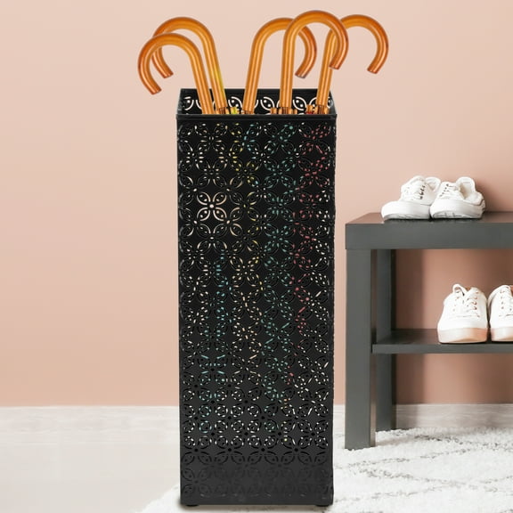 Tysrjsv Metal Umbrella Holder Square Umbrella Stand Iron Umbrella Bucket Sturdy Umbrella Stand Stable Umbrella Bucket Large Storage Space Umbrella Stand Suitable for Umbrellas (Black)