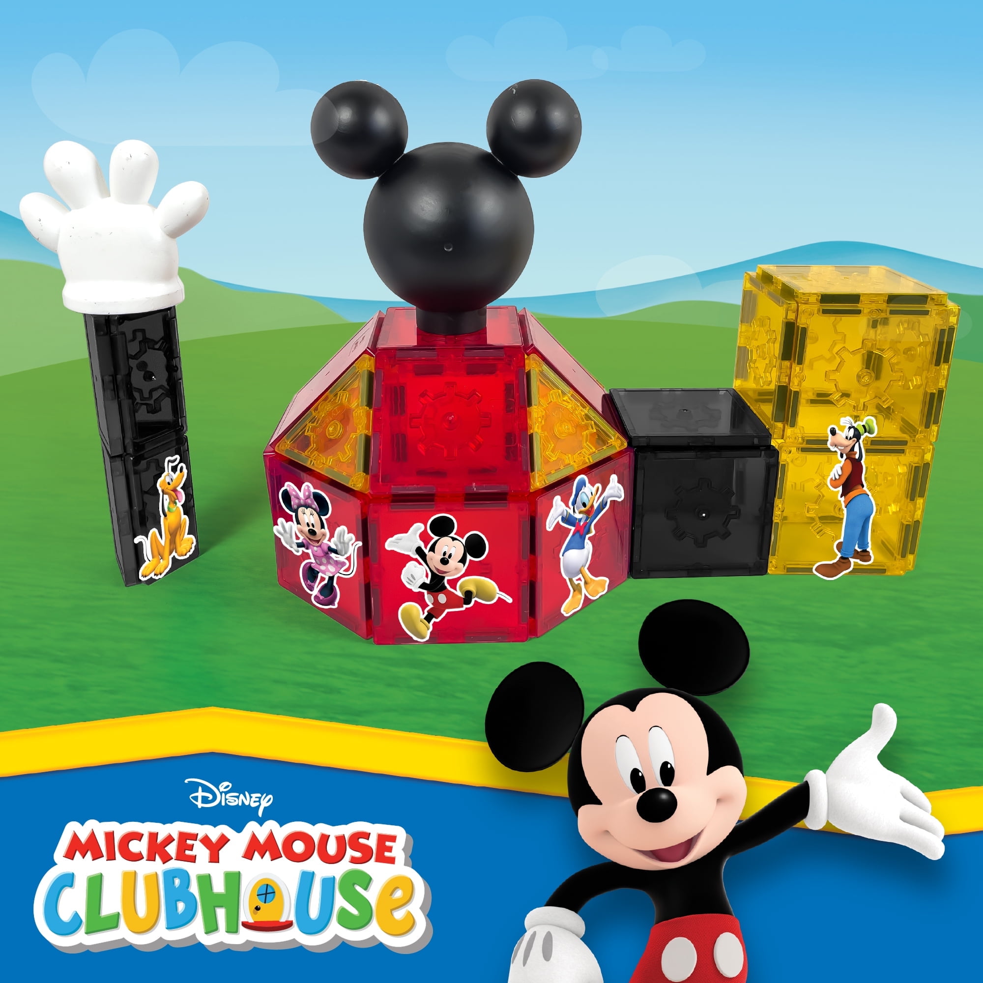 Official Disney Mickey Mouse Clubhouse 37-Piece Magnetic Tile Set  STEM Toy for Kids 3+, Includes Magnetic Mickey Head & Hand, Safe Creative Play