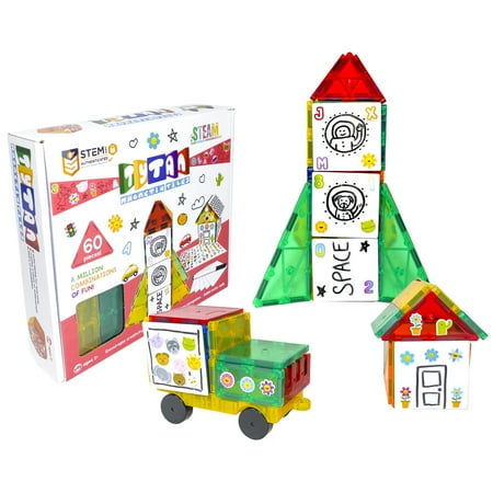 Tytan Magnetic Learning Tiles 60 Piece V2.0 w/ Dry Erase Decals, Marker & Sticker Pack - STEM Certified