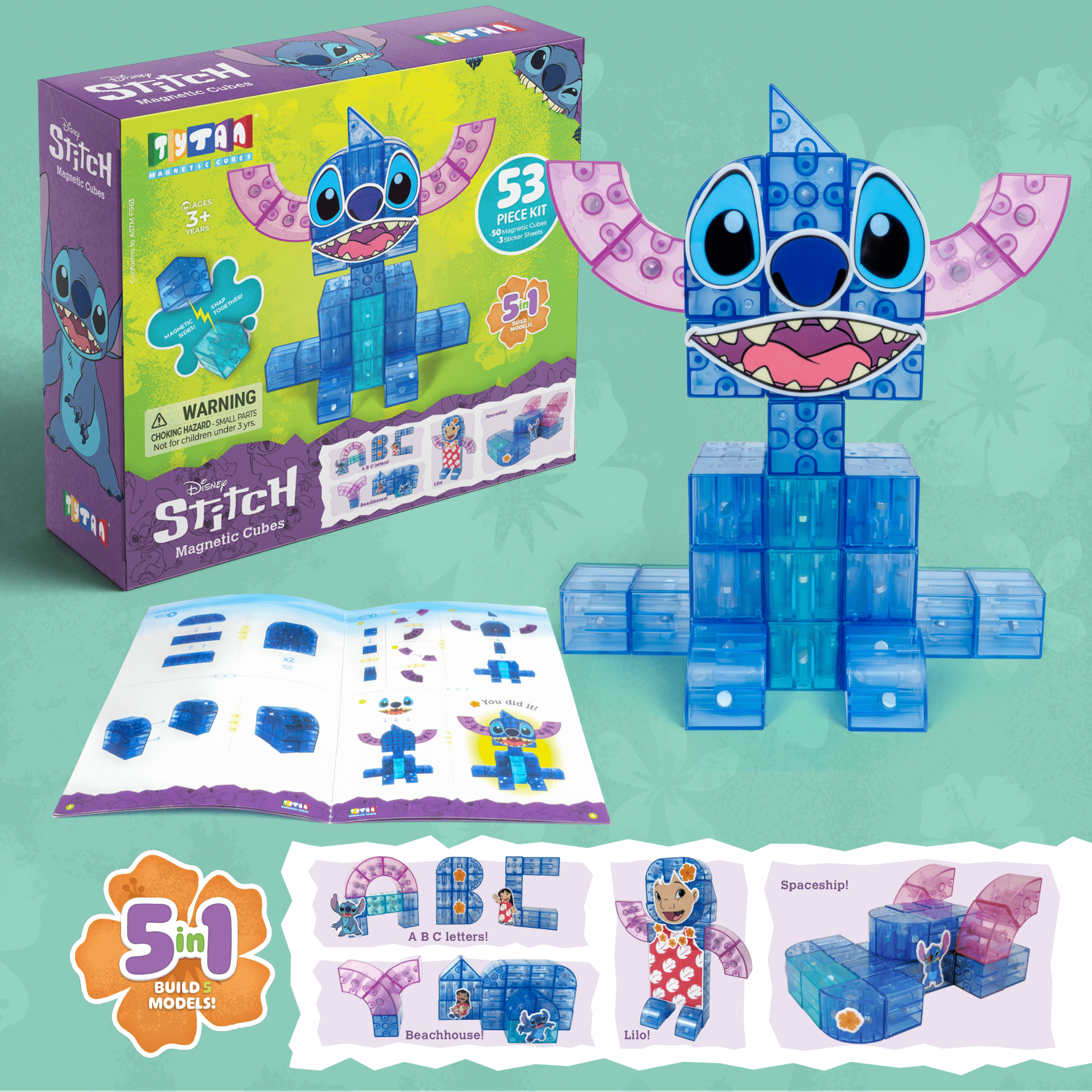 Official Disney Stitch Magnetic Cube Set - 53-Piece - Ages 3+