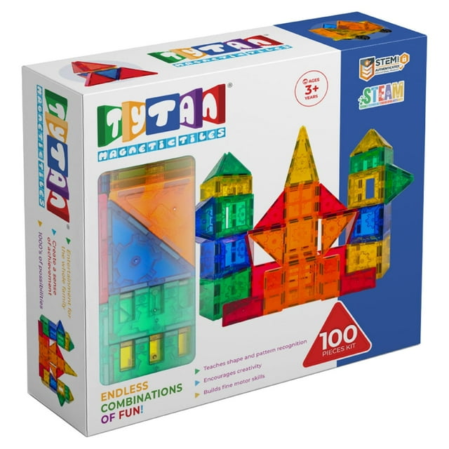 Tytan Tiles Magnetic Toy Tiles, 100 Pieces, STEM Certified | Ages Children to Adult 3+