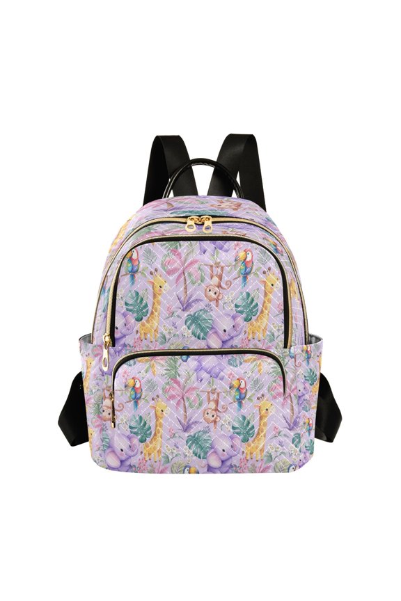 Tytddzy Fashion Backpack Purse For Women Large Shoulder Bags, Lavender Jungle Animals Printed 8.5L