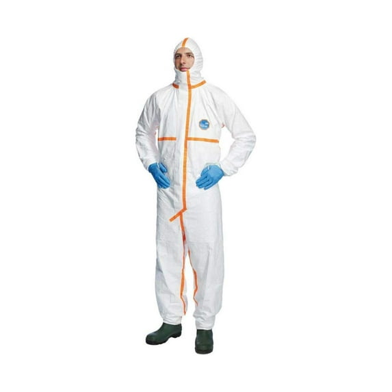 Tyvek 800J Hazmat Suit, CE Certified Cat-III Type 3/4/5/6 Coverall Suit for Biohazard Chemical Protection with Sealed Bag, Elastic Wrists, Ankles, and Hood, White, 2XL, Pack of 1 2X-Large