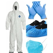 Tyvek DuPont Combo Pack Medium Disposable Coverall Elastic Wrist, Ankles, Bootie, Gloves, Mask