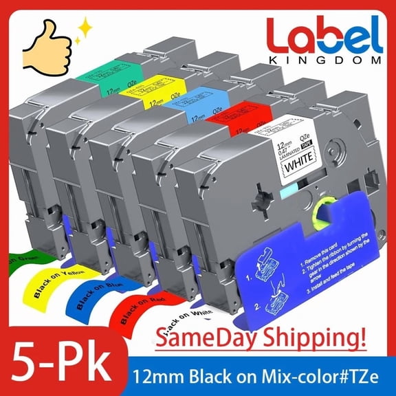 Tz-231 Tze-231 Pt-D210 5 Pk Compatible Label Maker Tape 12Mm For Brother P-Touch