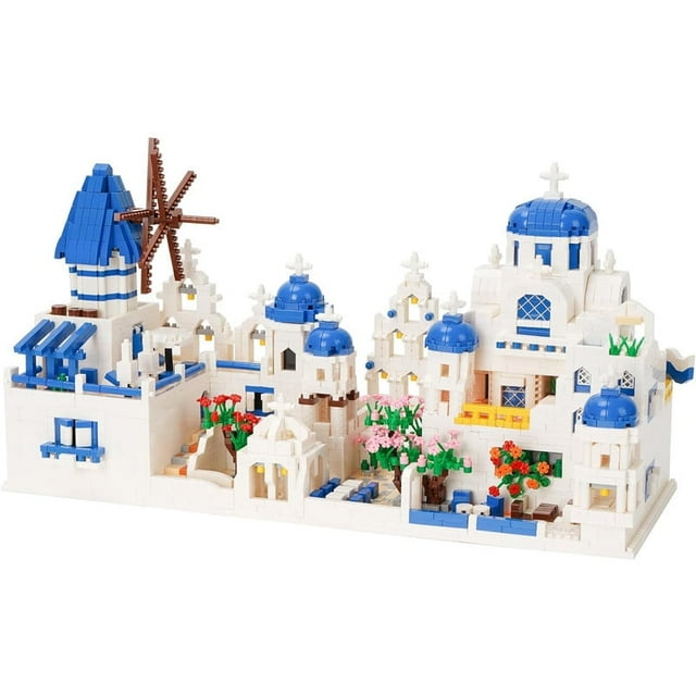 TzFioy Greece Santorini with 3 Minifigures Building Blocks Set (4310Pcs) Famous World Architecture Educational Toys Micro Bricks for Kids Adults