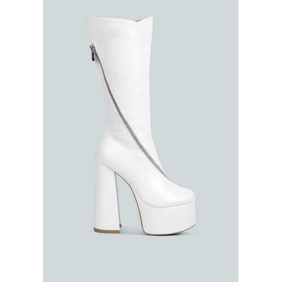 Tzar Faux Leather High Heeled Platfrom Calf Boots