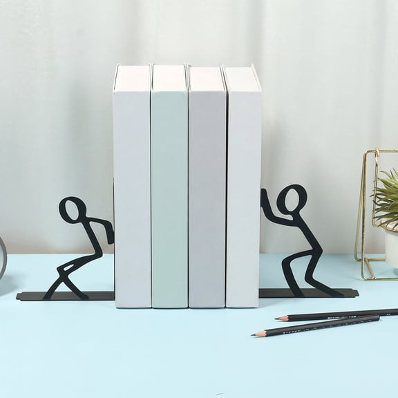 Tzdxfgl 2 Pack Decorative Metal Bookends for Shelves, Heavy Duty Black Book Ends with Non-Skid Base, Unique Desk Decor Book Stoppers for Home Office Library