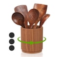 thumbnail image 1 of Wooden Utensil Holder, 360° Rotating Kitchen Utensil Organizer, 6.5x5.9 inch Large Kitchen Utensil Holder, Cooking Utensil Crock for Kitchen Countertop with Rotatable Wooden Base, 1 of 9