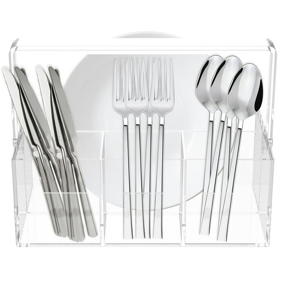 Tzdxfgl Acrylic Utensil Holder for Countertop, 4 Compartment Silverware Caddy with Clear Handle