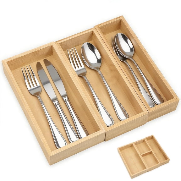 Tzdxfgl Bamboo Silverware Organizer Kitchen Drawer Organizer Utensil Holder, 10" x 12", Natural