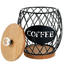 Tzdxfgl Coffee Pod Holders Basket with Wood Lid, Large Capacity K Cup Holders for Counter, Black