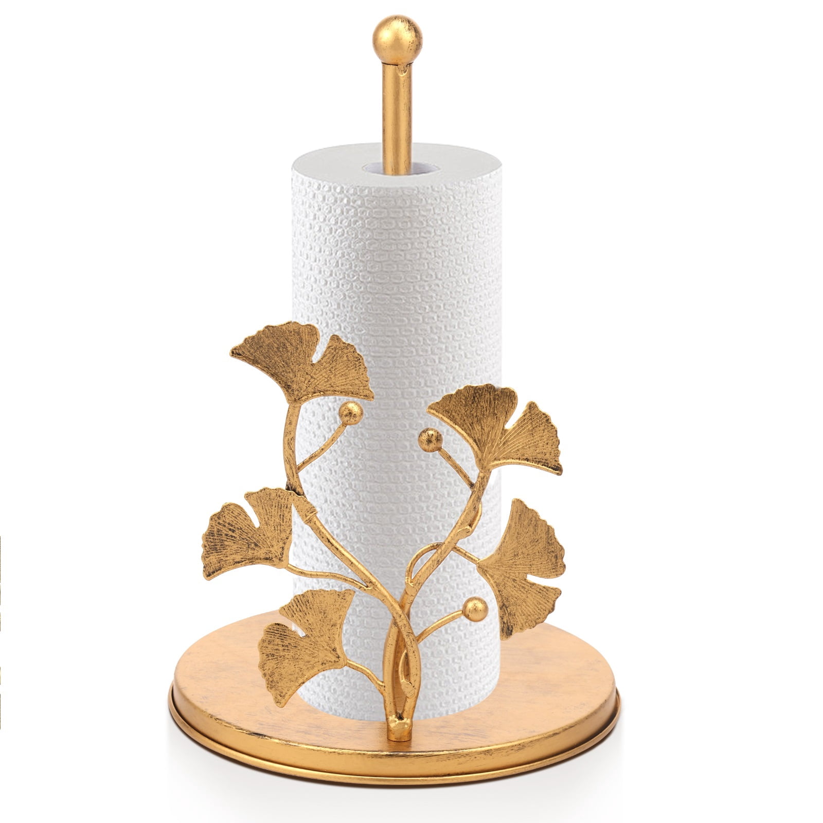 Tzdxfgl Free-Standing Metal Countertop Paper Towel Holder with Non-Slip Base, 11 Inch, Gold Leaves