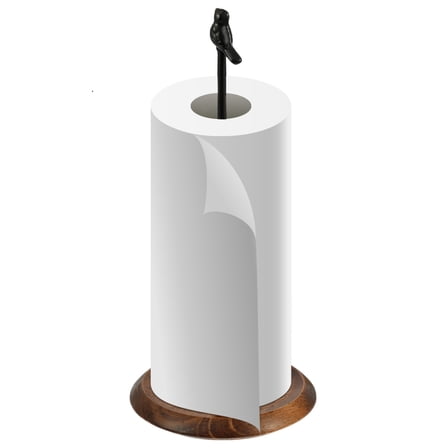 Tzdxfgl Free-Standing Metal Countertop Paper Towel Holder with Non-Slip Wood Base, 14 Inch, Black Bird