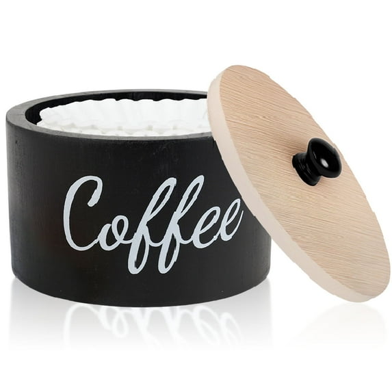 Tzdxfgl Wood Coffee Filter Holder with Lid for Counter, Large Coffee Pod Storage Container Coffee Bar Decor, Black