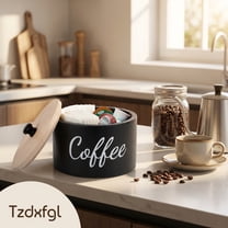 Tzdxfgl Wood Coffee Filter Holder with Lid for Counter, Large Coffee Pod Storage Container Coffee Bar Decor, Black