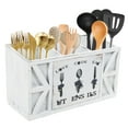 thumbnail image 1 of Tzdxfgl Wood Kitchen Utensil Holder for Countertop, Silverware Organizer with 3 Compartments, Large, White, 1 of 11