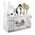 thumbnail image 1 of Tzdxfgl Wood Kitchen Utensil Holder for Countertop, Silverware Organizer with 3 Compartments, Large, White Sunflower, 1 of 11