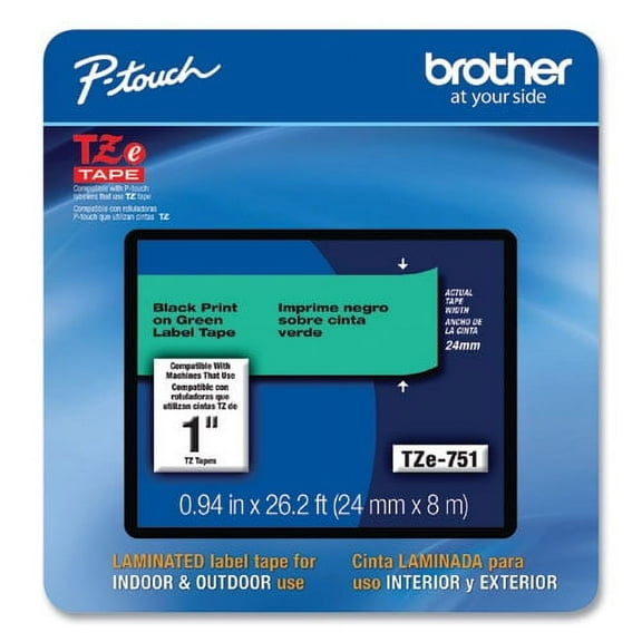 Tze Laminated Removable Label Tapes, 0.94" X 26.2 Ft, Black On Green | Bundle of 10 Each