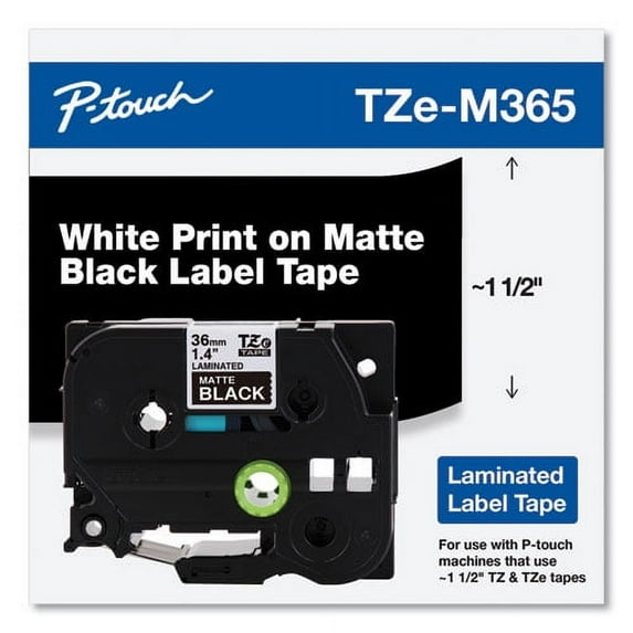 Tze Standard Adhesive Laminated Labeling Tape, 1.4" X 26.2 Ft, White On Matte Black | Bundle of 5 Each
