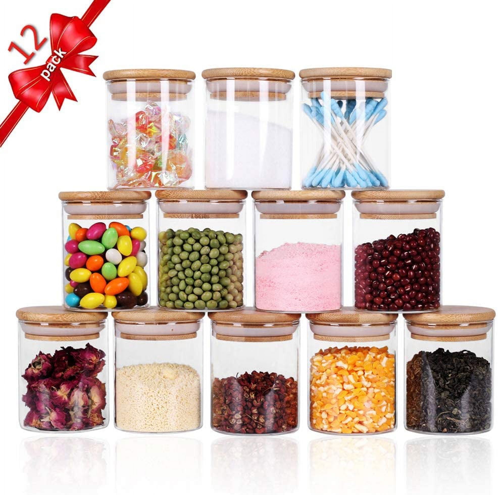 12pcs, Container Sets, Glass Jars With Airtight Lids, Candy Jars With Lids,  Food Storage Containers, Clear Jars, For Tea, Coffee, Spice, Candy, Kitche