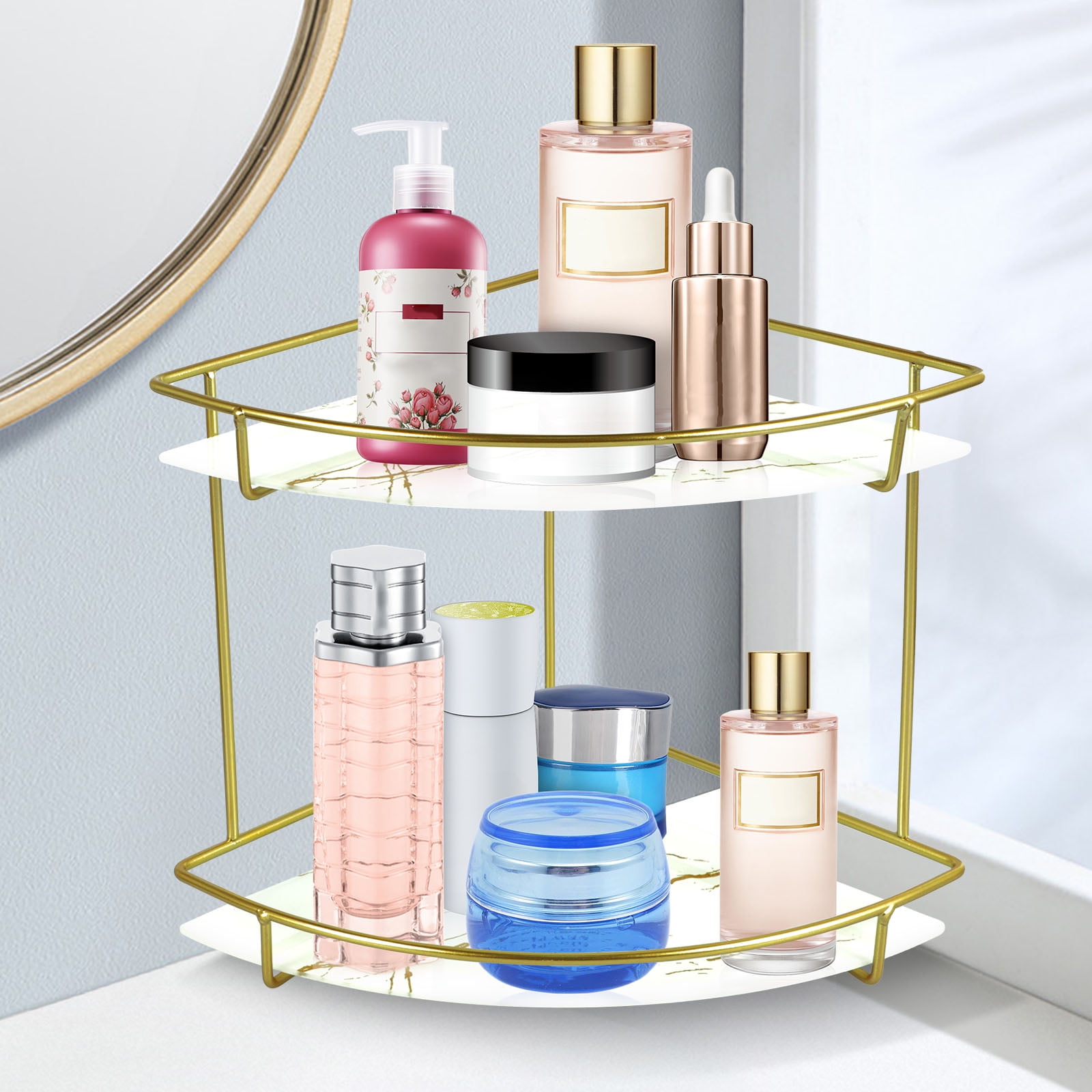Tzgsonp 2 Tier Corner Vanity Organizer, Corner Bathroom Counter