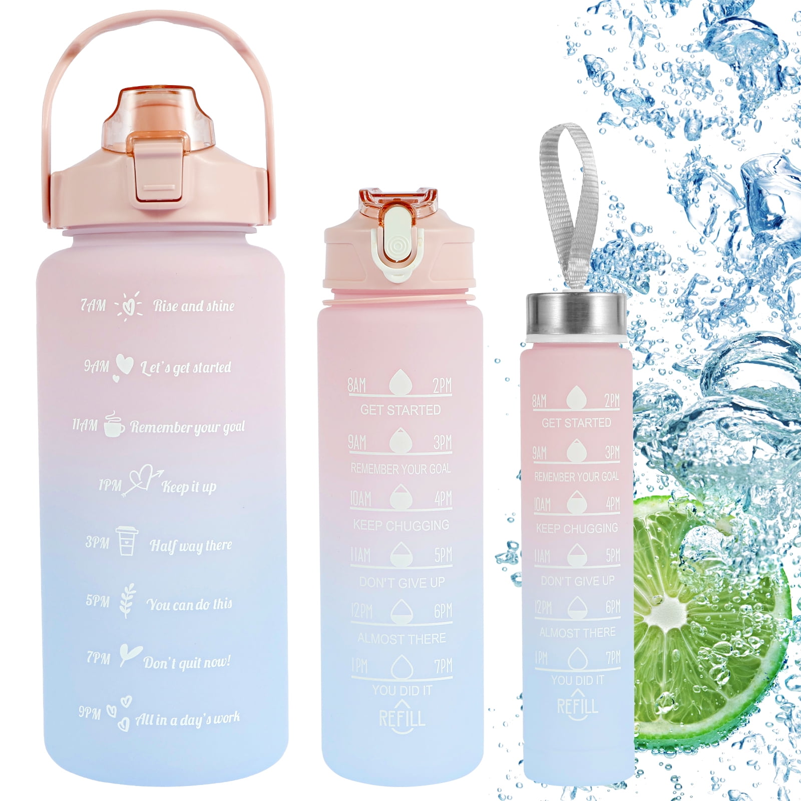 Tzgsonp 3 Pack Water Bottles Set with 2L Large Bottle 900ML Portable