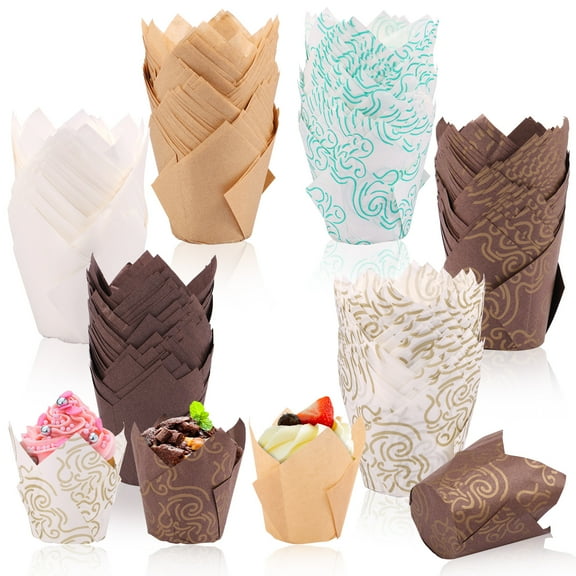 Tzgsonp 300Pcs Cupcake Liners, 6 Colors Muffin Baking Cupcake Liners Tulip Cupcake Holders Set