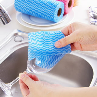 Disposable Dish Cloth Roll, J Cloths, Reusable Cleaning Cloth 200 Count Disposable Heavy Duty Dish Towels Reusable Kitchen Quick-Dry 4 Rolls Blue and