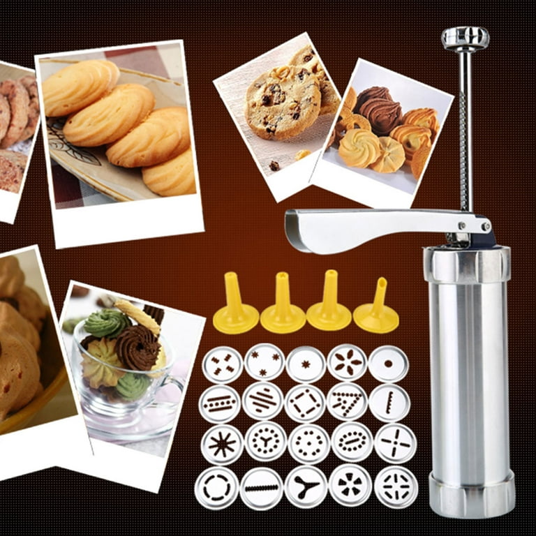 Tzgsonp Cookie Press Stainless Steel Cookie Press Gun Kit Biscuit Maker and  Churro Maker Cookie Press Machine with 20 Cookie Discs 4 Nozzles for DIY