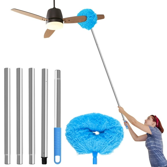 Tzgsonp Fibre Ceiling Fan Duster with Extension Pole, 66.9Inch Ceiling Fan Cleaner Duster, Blue