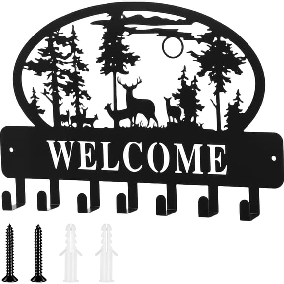 Lzvxtym Key Holder Wall Mounted Key Hooks for Wall Decorative with 7 Hooks Black Metal Key Organizer Rack Hanger for Entryway,Front Door,Hallway,Office 11.8" X 8.1"