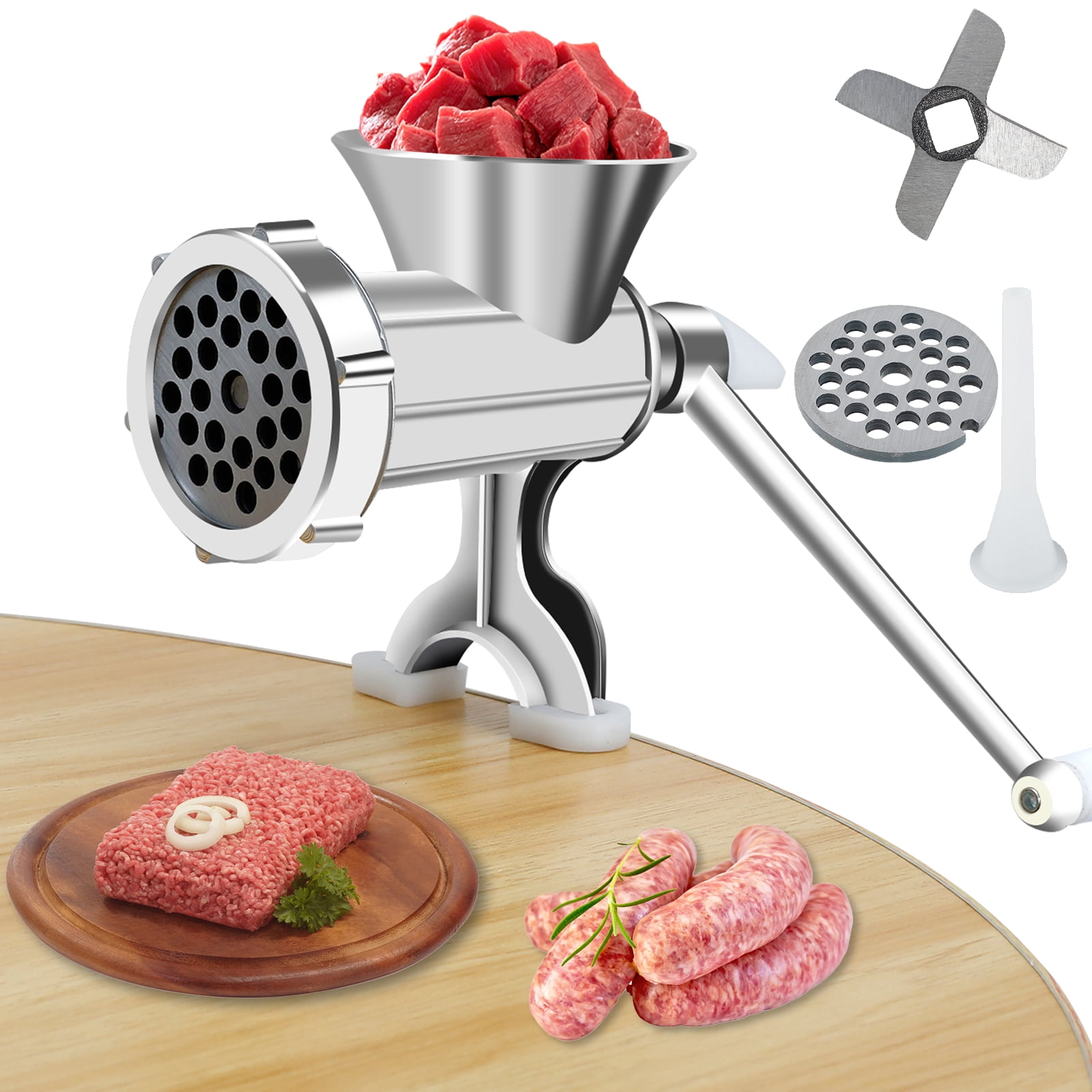 Tzgsonp Manual Meat Grinder with Handle Meat Crank Rustproof Meat Grinder Sausage Maker Table Mount Pork Mincer with 3 Sausage Maker Tube Multifunctional Meat Grinding Machine for Home Kitchen