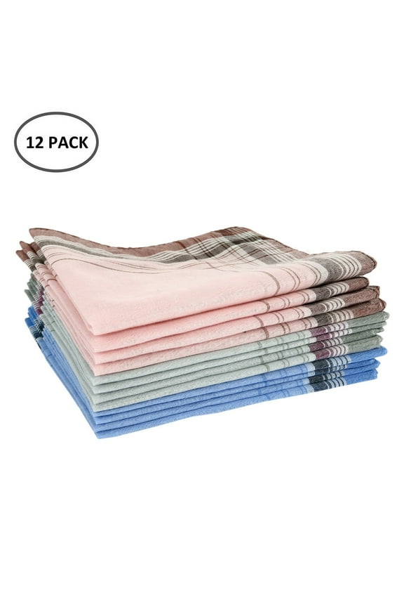 Men's Cotton Handkerchiefs 12 pcs 100% Pure Cotton Pocket Square Hankies/Pocket Handkerchiefs For Men 15 x 15 inch