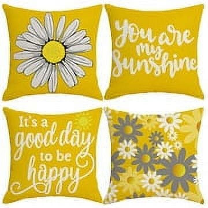 Tzgsonp Set of 4 Decorative Cushion Covers 18x18 inch Sofa Pillow Cover Set, Daisy Floral