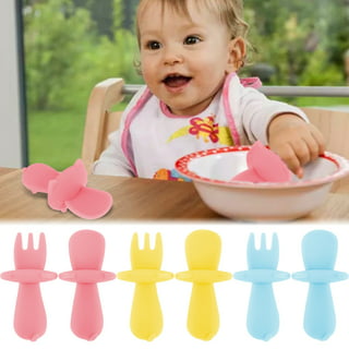 Nooli First Self-Feeding Utensils: USA-Made, BPA-Free Spoon & Fork Set for Babies & Toddlers Ages 6+ Months, Anti-Choke Shield, Easy-Grip Handles for