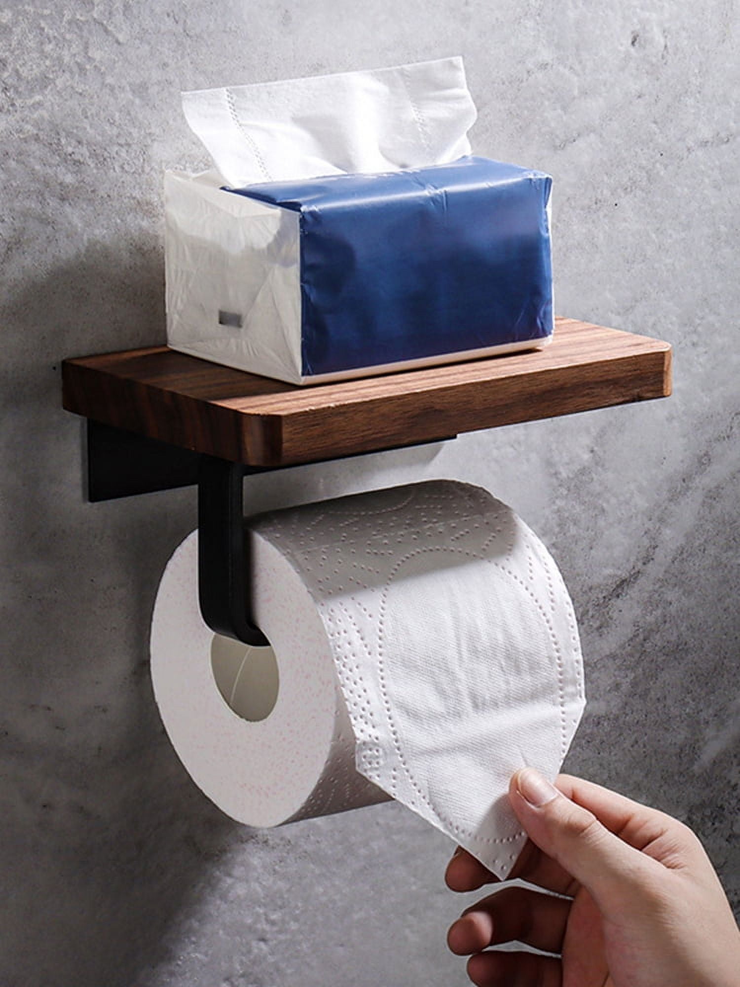 Tzgsonp Wooden Shelf Tissue Roll Hanger , Wall Mounted Paper Towel Bar ,304 Stainless Steel