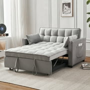 Tzicr 3-in-1 Convertible Sleeper Sofa Bed, Modern Velvet Futon Couch Pullout Bed with Adjustable Backrest, Side Storage Pockets and Pillows. (Grey)