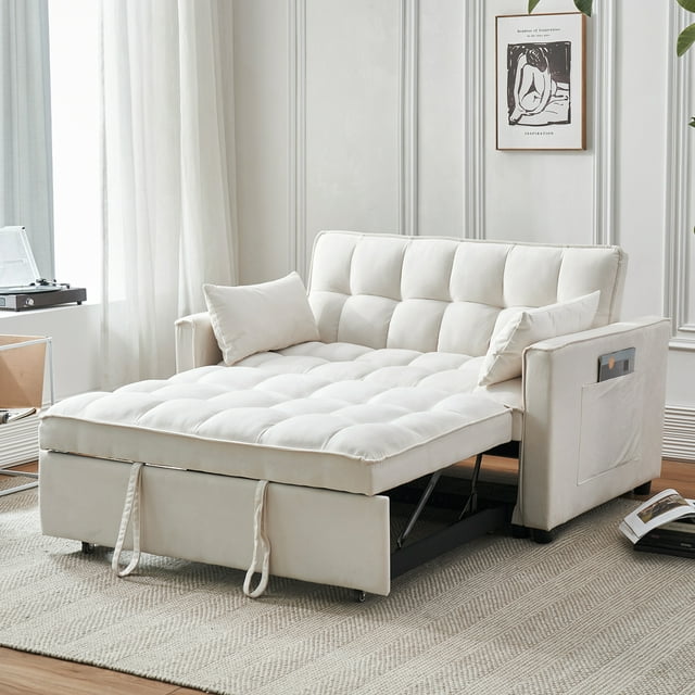 Tzicr 55.5'' 3-in-1 Convertible Sleeper Sofa Bed, Modern Velvet ...