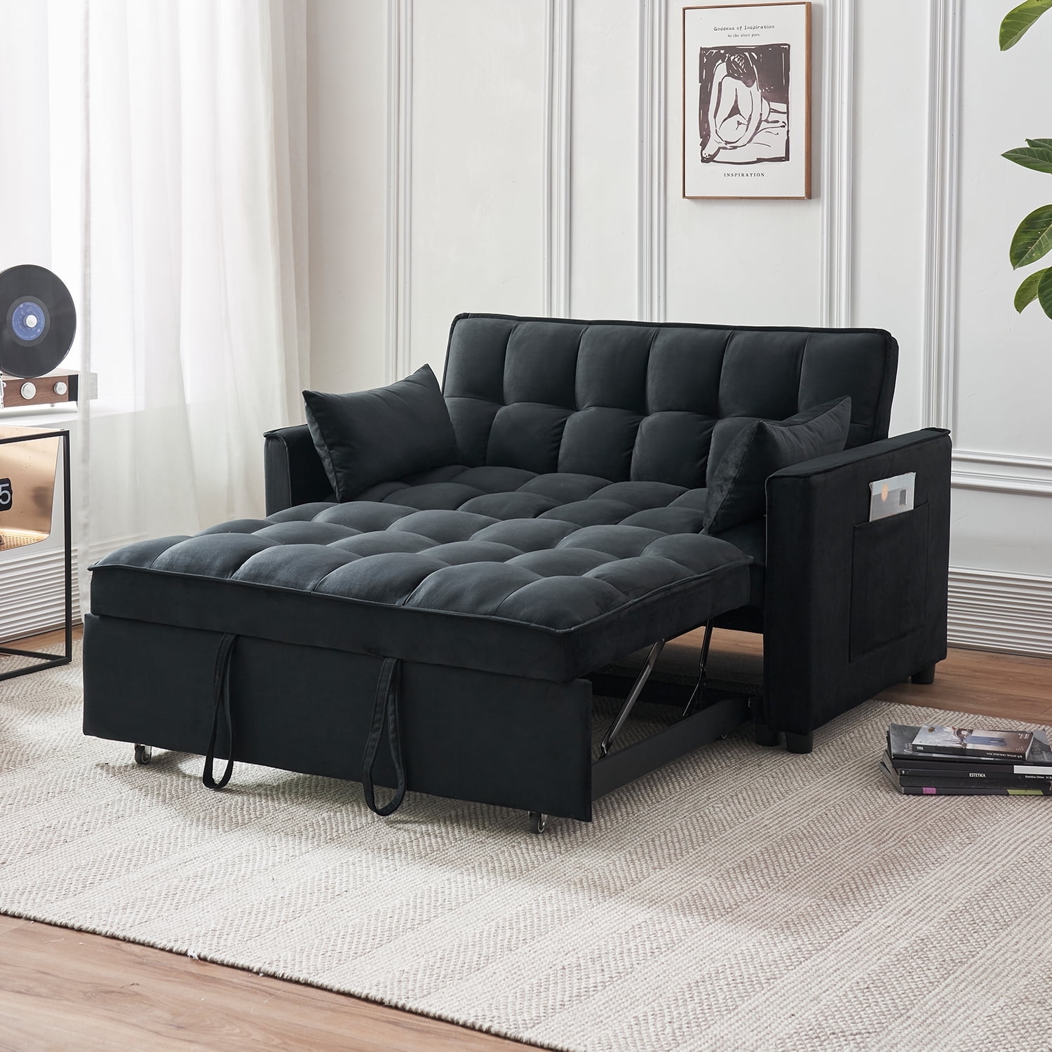 Tzicr 55.5'' 3in1 Convertible Sleeper Sofa Bed, Modern Velvet