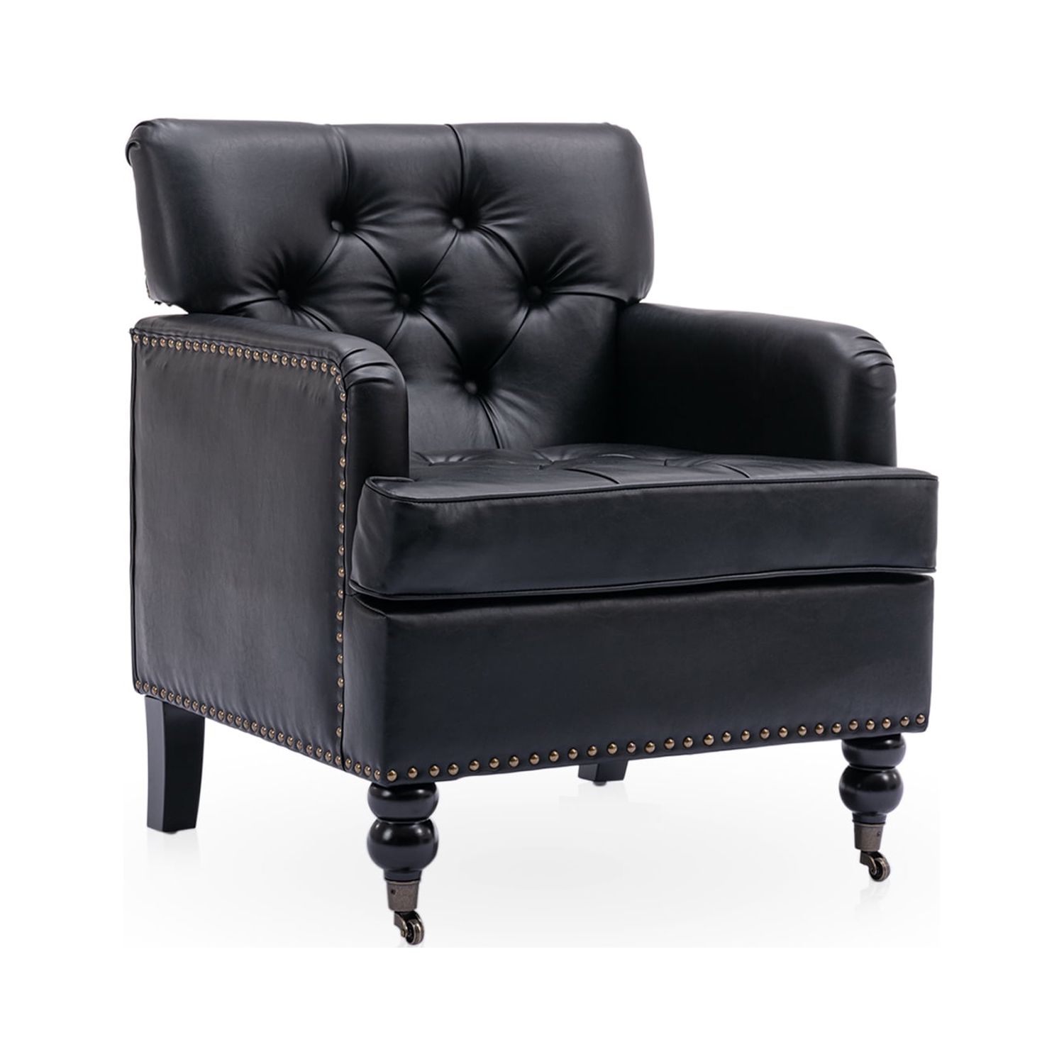 Tzicr Black Modern Accent Chair, Button Tufted Upholstered Reading