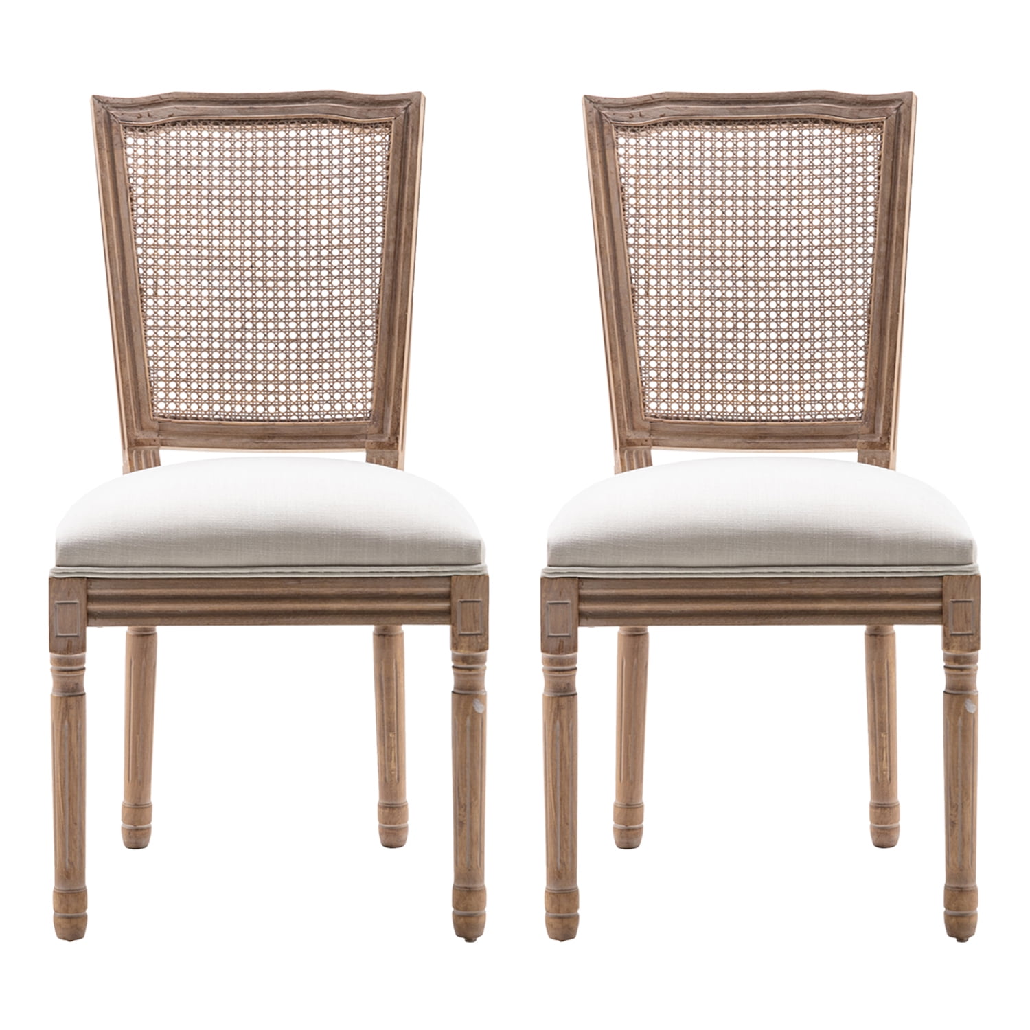Beige High Back Rattan and Cane Side Chair Set