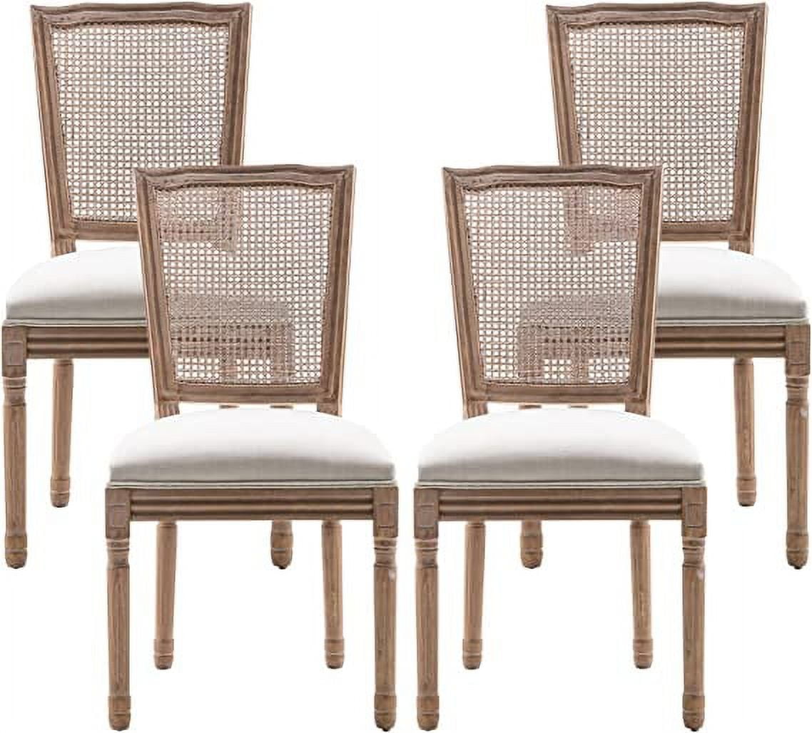Tzicr Set of 4 French Style Farmhouse Dining Chairs, Upholstered Rattan ...