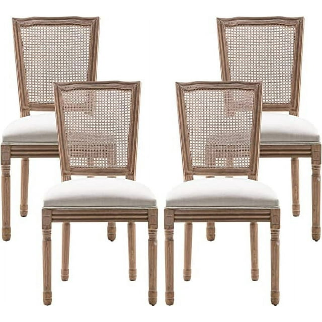 Tzicr Set of 4 French Style Farmhouse Dining Chairs, Upholstered Rattan ...