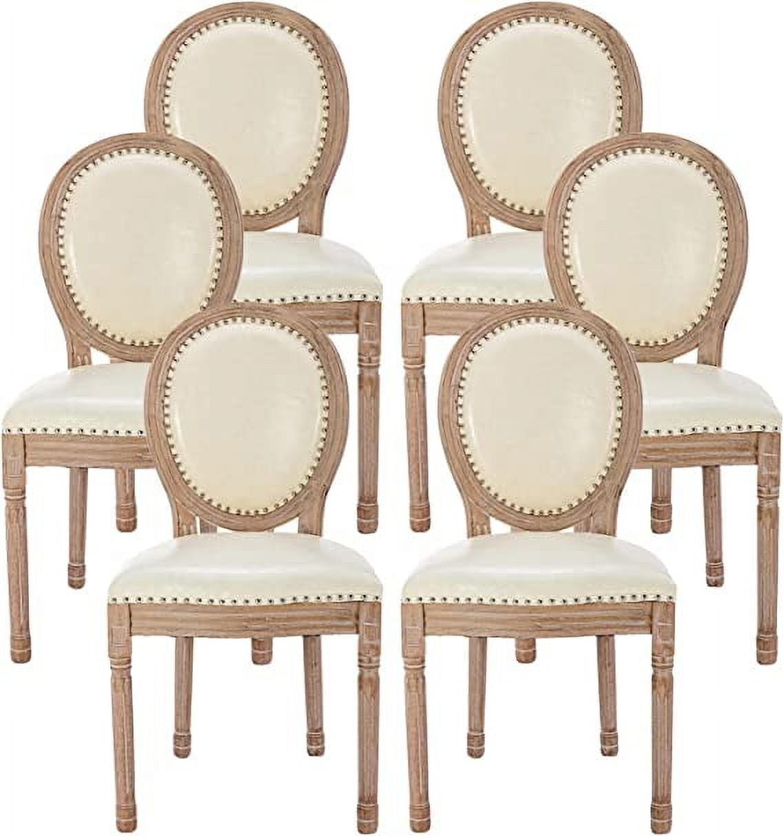 Tzicr Set of 6 French Dining Chairs, Mid Century, Upholstered, Round