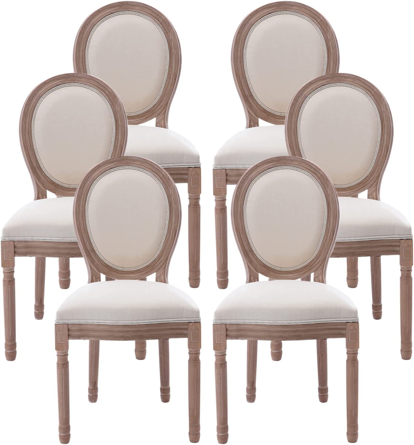 Tzicr Set of 6 French Dining Chairs, Mid Century Upholstered with Round