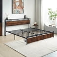 thumbnail image 1 of Tzicr King Size Bed Frame with Storage,Metal Platform Bed Frame with 2 Tier Storage Headboard and Electrical Outlet,USB Port Charging Station,Easy to Assemble,No Springs Required (Brown), 1 of 7