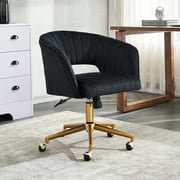 Tzicr Modern Velvet Home Office Chair,Upholstered Chairs with 360 Swivel Armchair and Gold Base,for Living Room, Bedroom, Vanity, Study Black